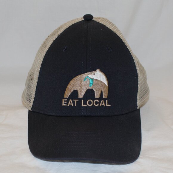 Patagonia Eat Local Upstream Bear Navy/Tan Trucker/Baseball Hat Snapback - Picture 1 of 9